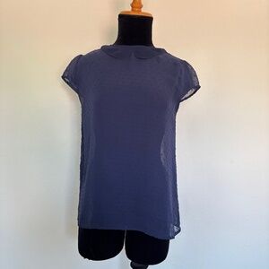 Frenchi Sheer Navy Swiss Dot Peter Pan Collar Blouse